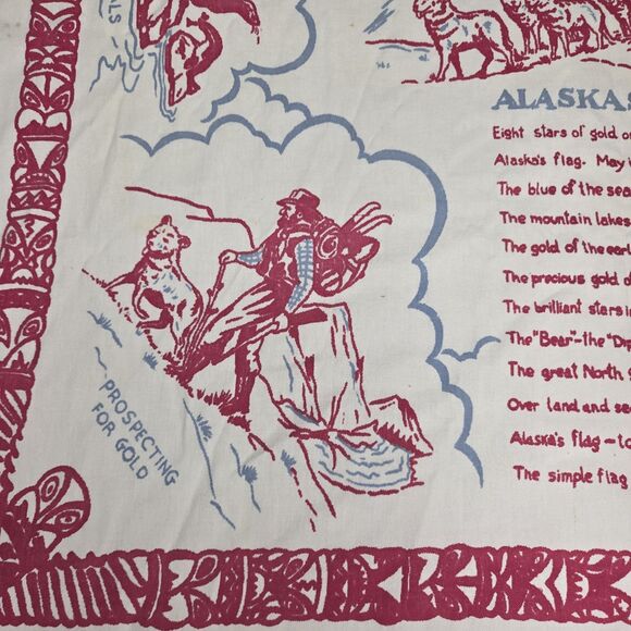 Alaska Eskimo Screen Print Souvenir Table Cover Vintage Marie Drake 1950s Linen - Picture 6 of 13